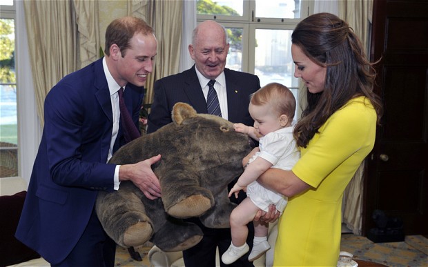 William hands prince George a huge plush wombat